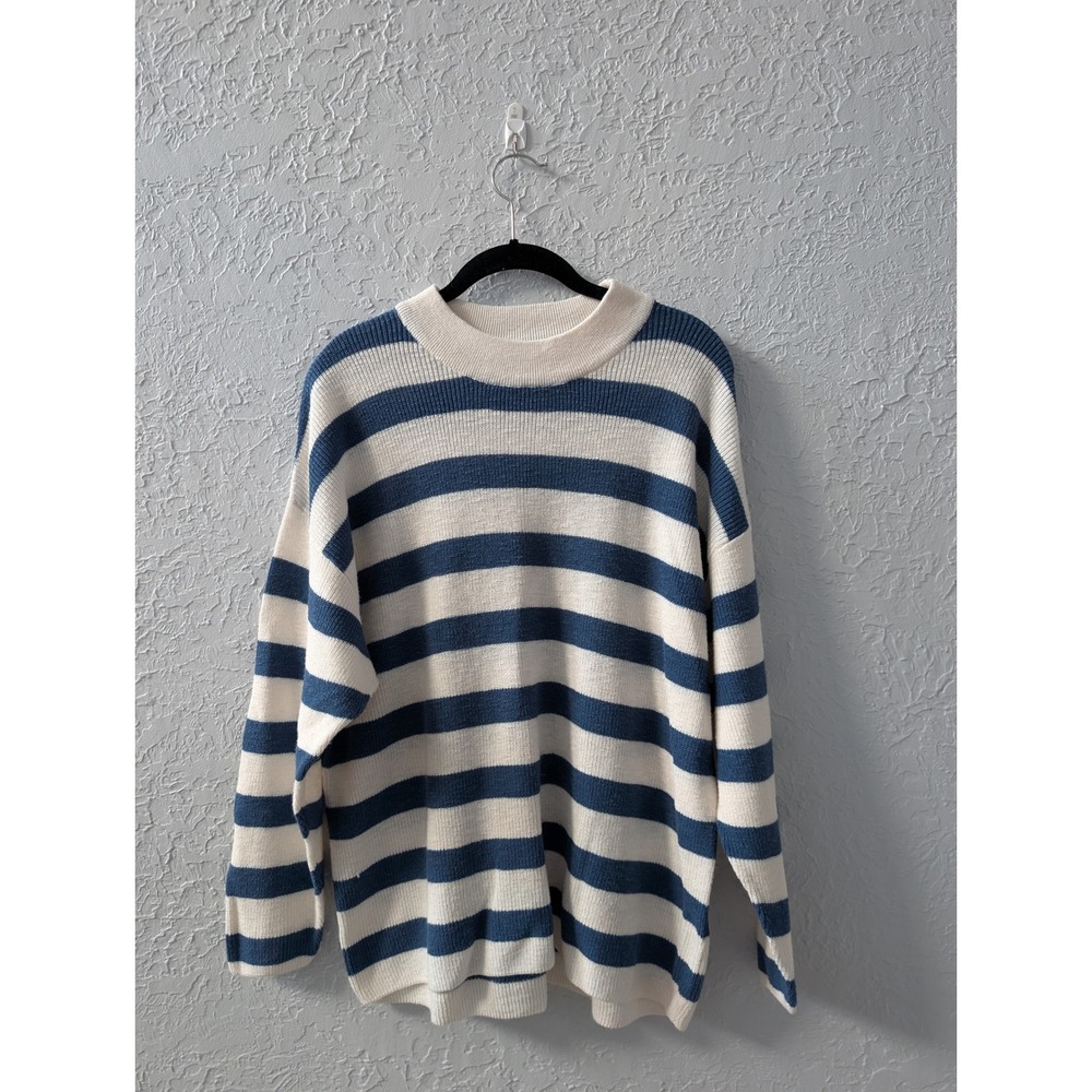 Free People Free-Est Striped Sweater Women XS Cotton Blend Blue Cream Oversized